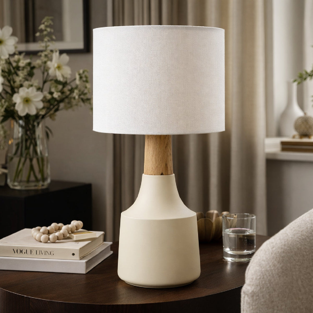Modern European furniture - Drum Linen Shade Table Lamp - www.oroa.com