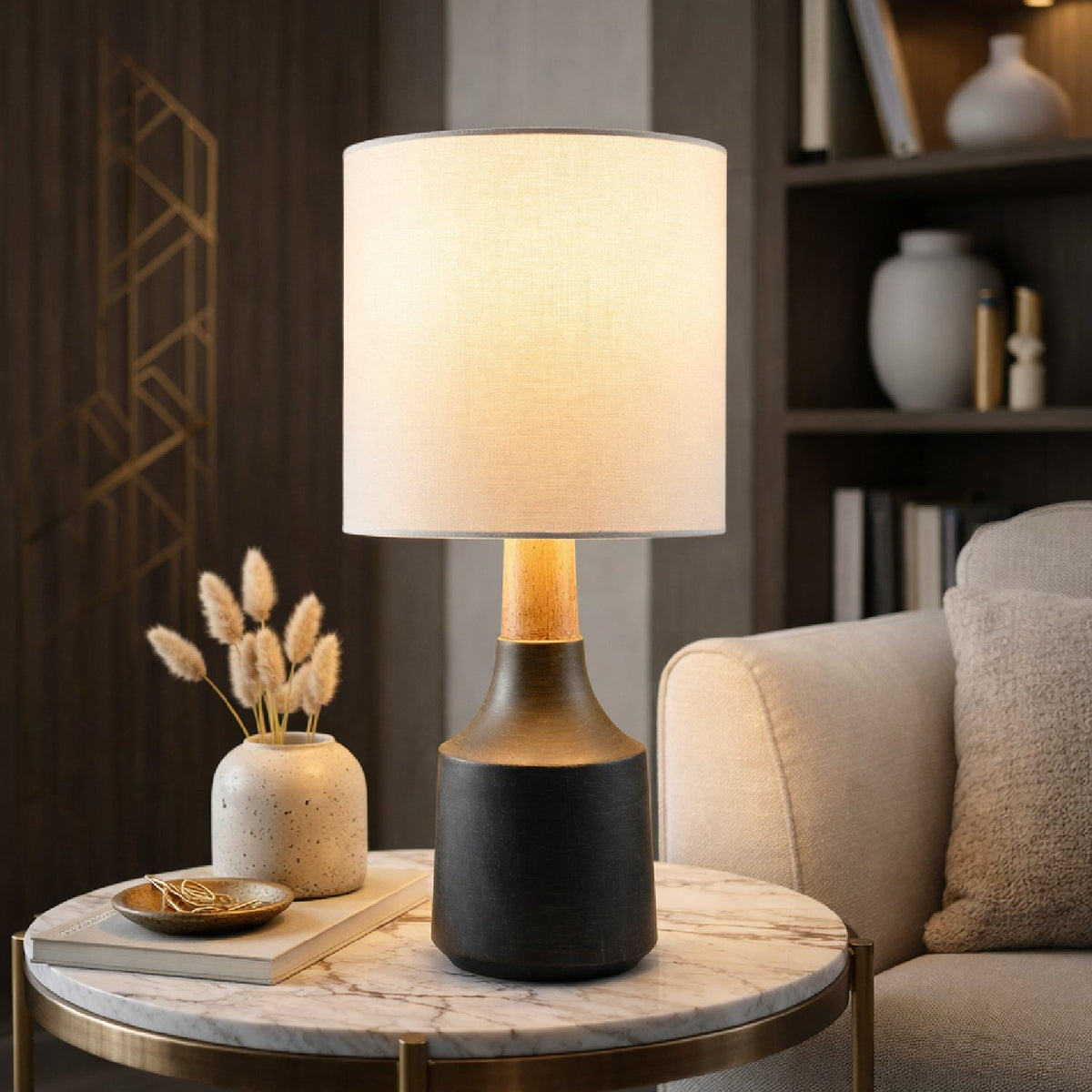 Modern European furniture - Drum Linen Shade Table Lamp - www.oroa.com