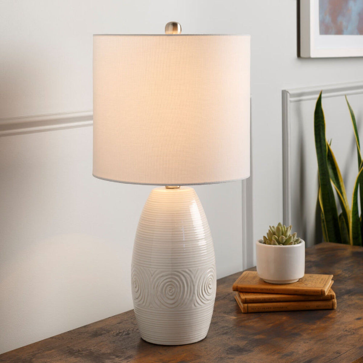 Modern European furniture - White Linen Ceramic Table Lamp - www.oroa.com