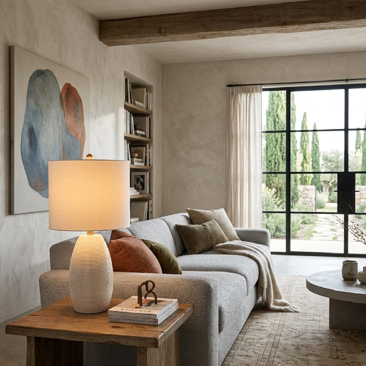 Modern European furniture - White Linen Ceramic Table Lamp - www.oroa.com