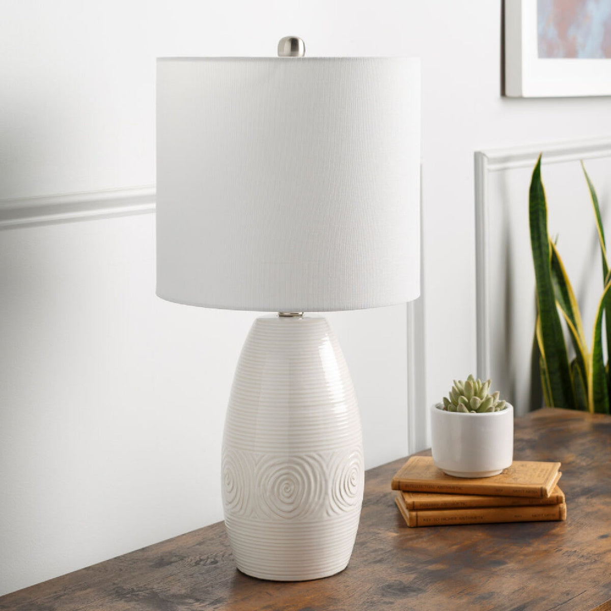 Modern European furniture - White Linen Ceramic Table Lamp - www.oroa.com