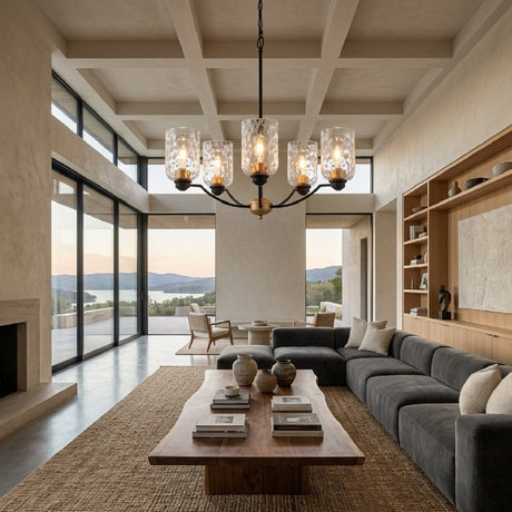 Modern European furniture - Textured Clear Glass 5-Light Chandelier - www.oroa.com