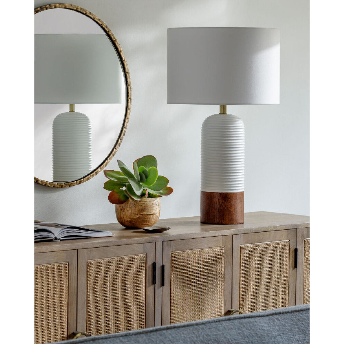 Modern European furniture - White Drum Linen Table Lamp - www.oroa.com