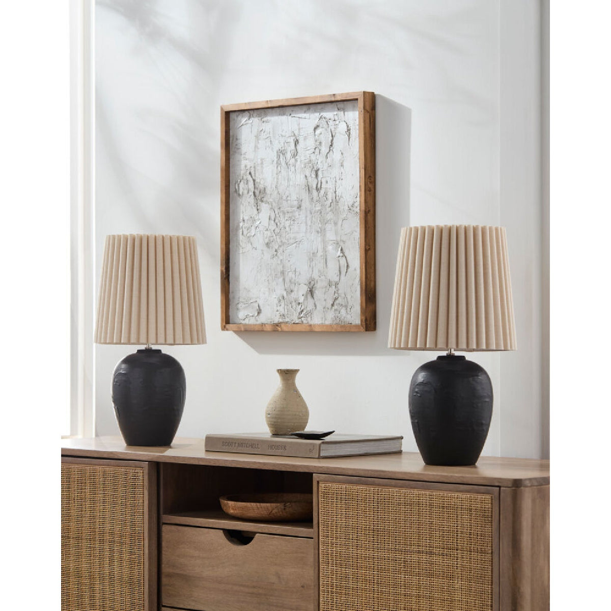 Modern European furniture - Pleated Linen Ceramic Table Lamps (2) - www.oroa.com