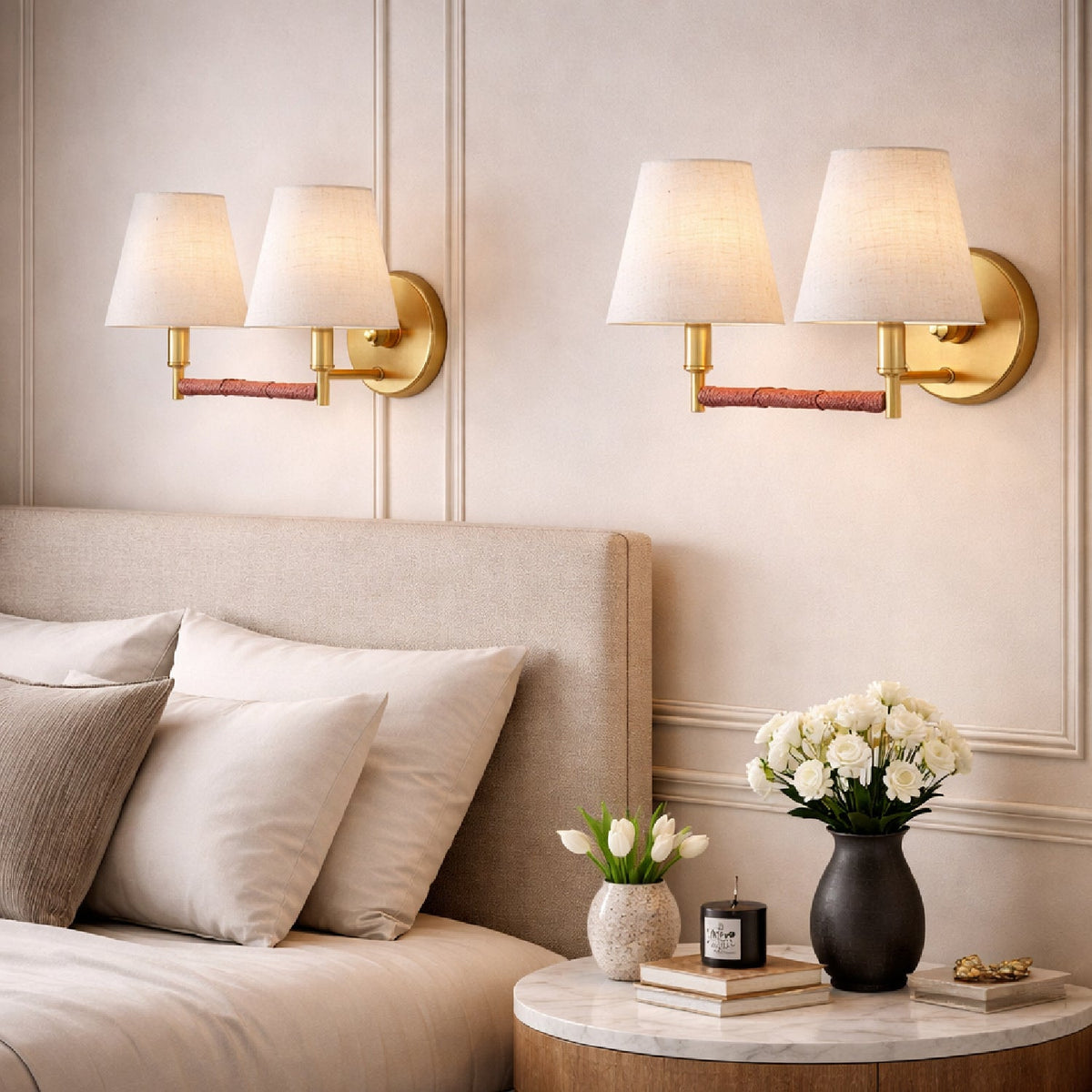 Modern European furniture - Fabric Shade 2-Light Wall Lamp - www.oroa.com