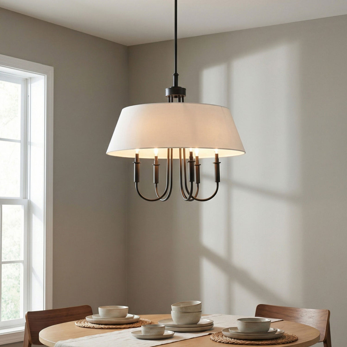 Modern European furniture -  White Linen 5-Light Chandelier - www.oroa.com