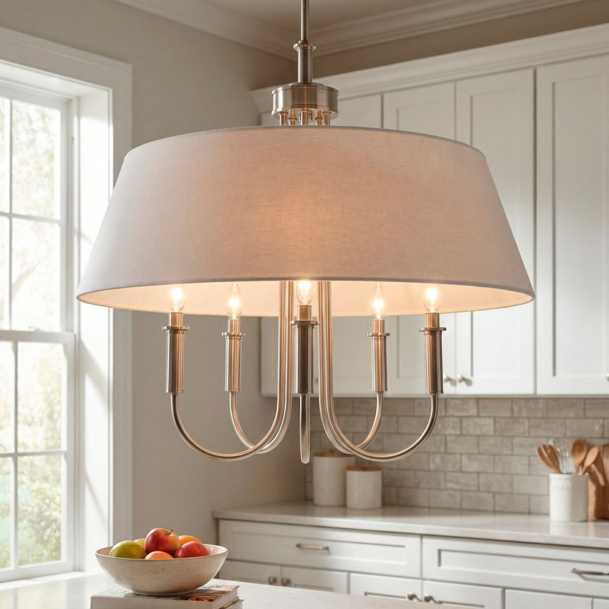 Modern European furniture -  White Linen 5-Light Chandelier - www.oroa.com