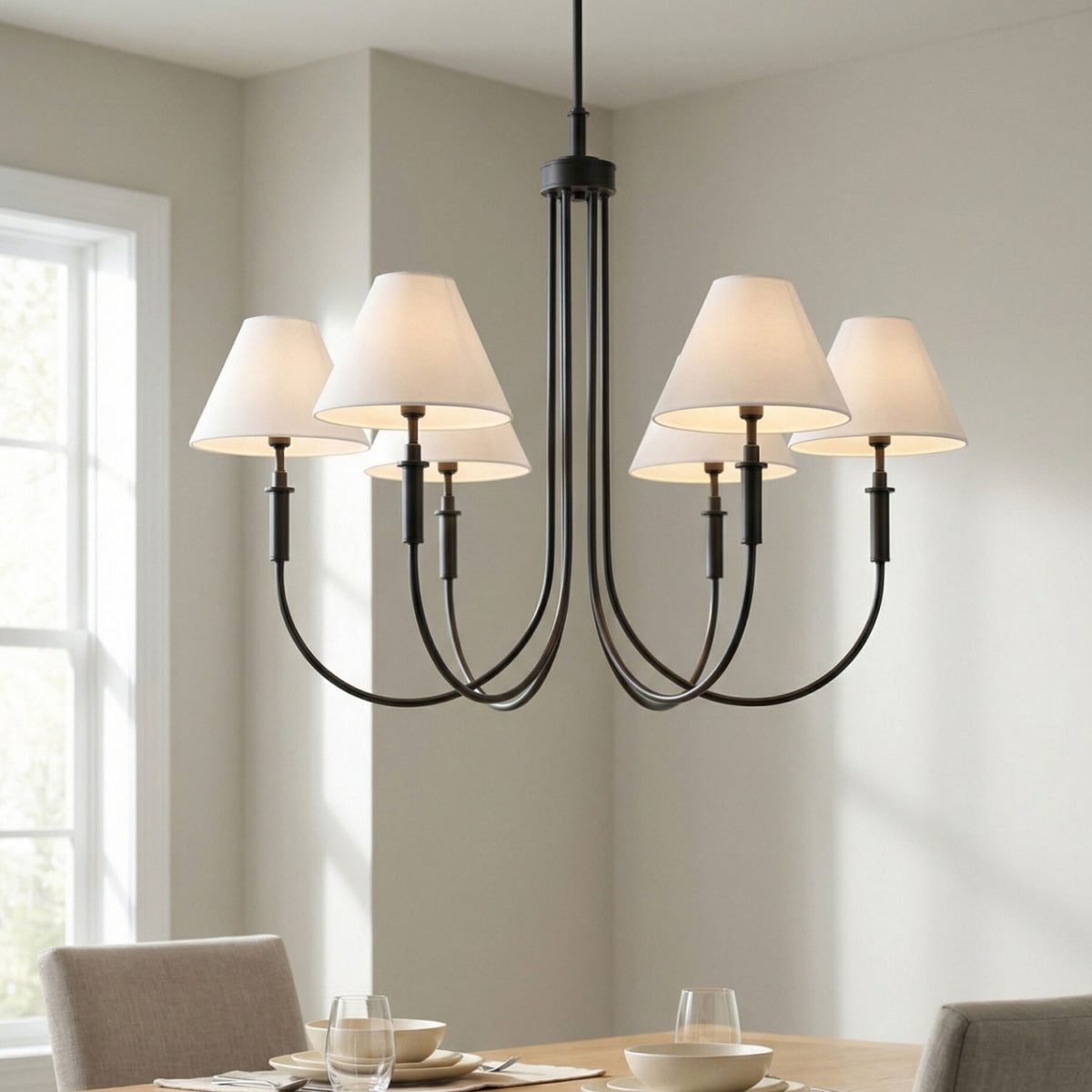 Modern European furniture - White Linen 6-Light Chandelier - www.oroa.com