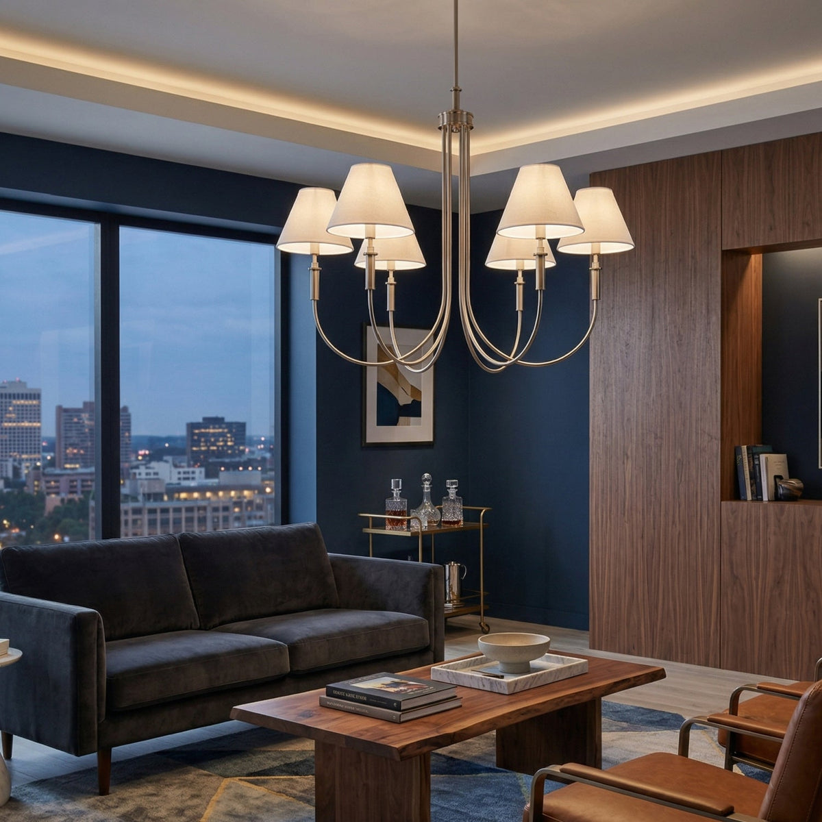 Modern European furniture - White Linen 6-Light Chandelier - www.oroa.com