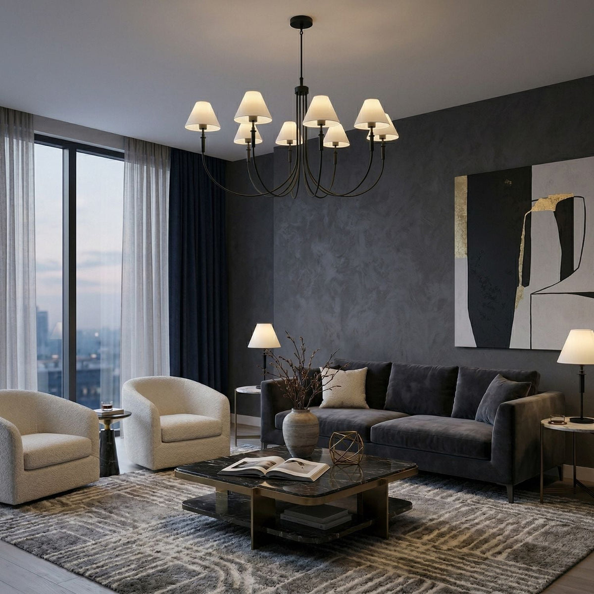 Modern European furniture - Linen Shade 8-Light Chandelier - www.oroa.com