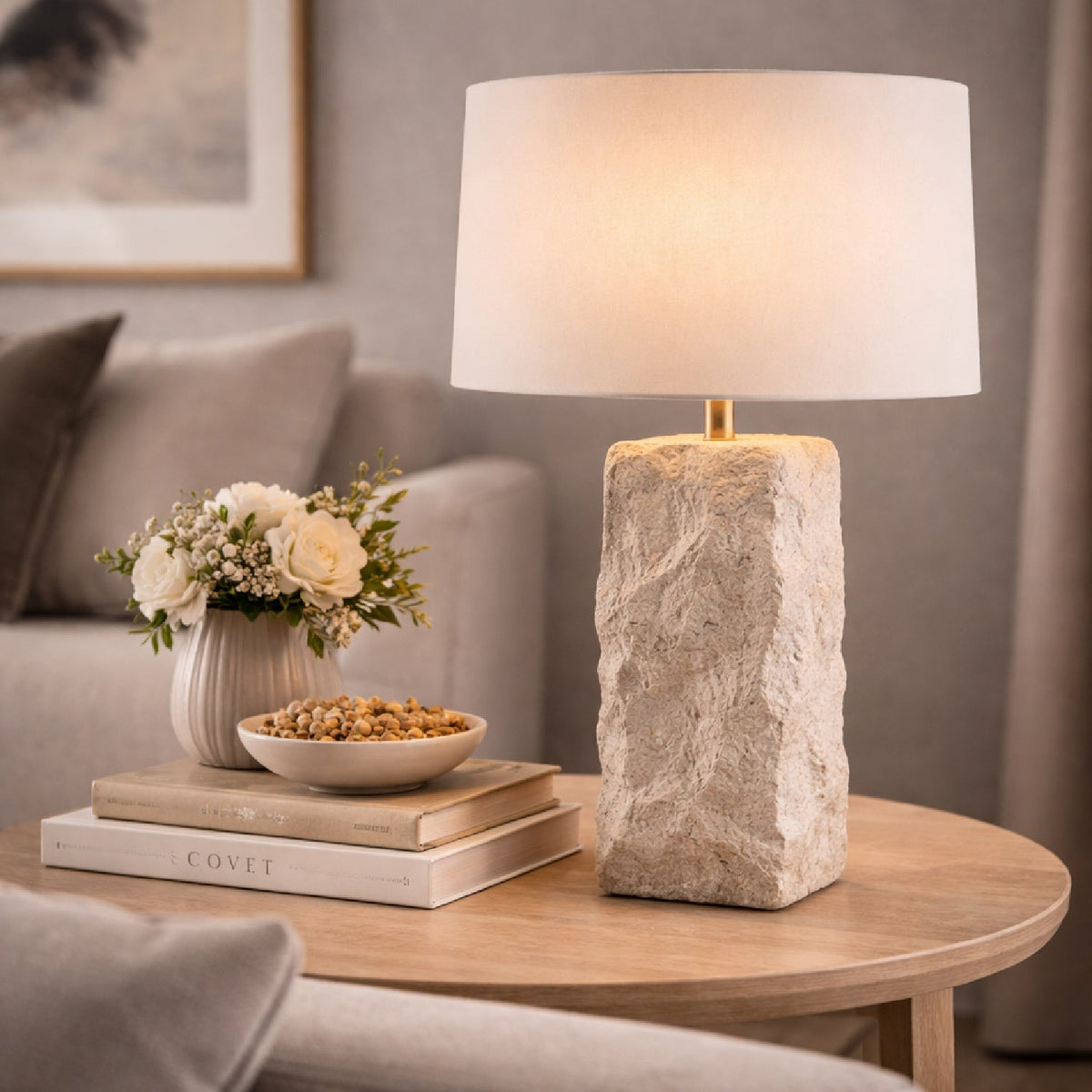 Modern European furniture - White Organic Textured Table Lamp - www.oroa.com