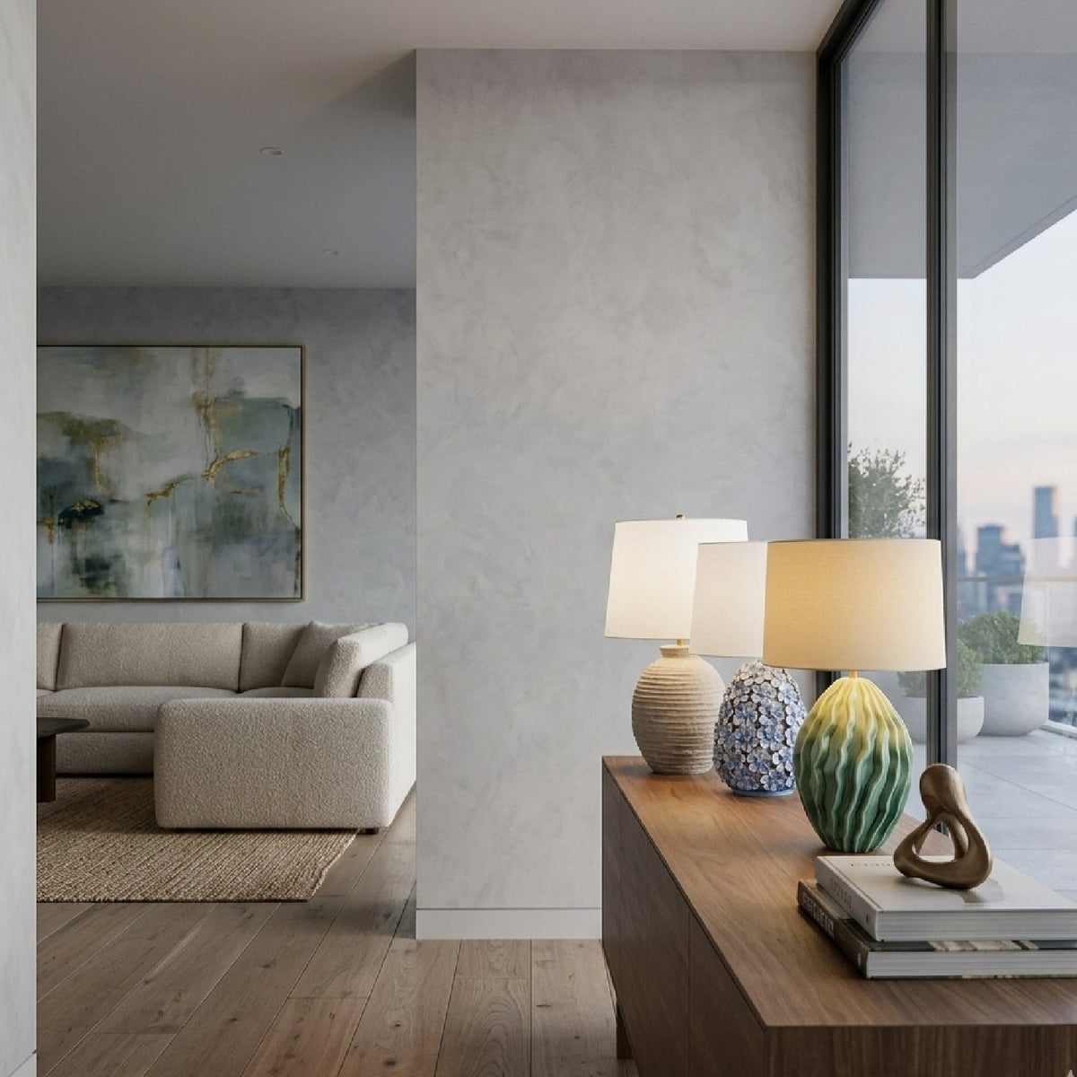 Modern European furniture - Green Ceramic Embossed Table Lamp - www.oroa.com
