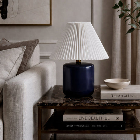 Modern European furniture - Ceramic Pleated Linen Table Lamp - www.oroa.com
