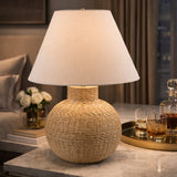 Modern European furniture - White Rattan Base Table Lamp - www.oroa.com