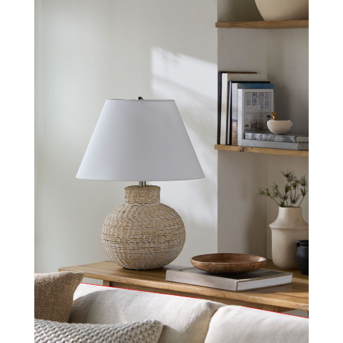 Modern European furniture - White Rattan Base Table Lamp - www.oroa.com