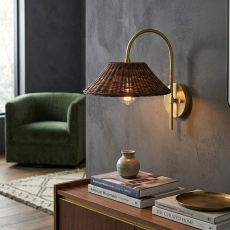 Modern European furniture - Brown Rattan Shade Wall Lamp - www.oroa.com