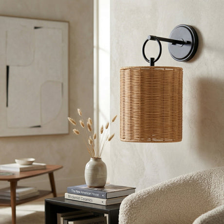 Modern European furniture - Drum Rattan Shade Wall Lamp - www.oroa.com