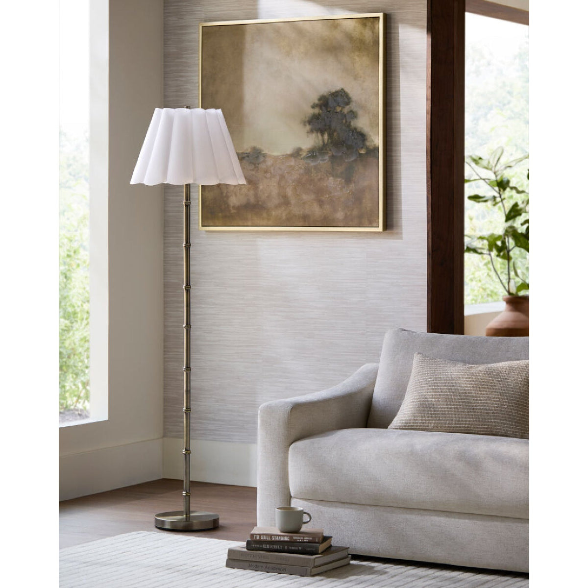 Modern European furniture - White Scalloped Linen Floor Lamp - www.oroa.com