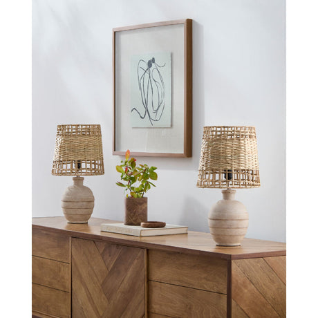 Modern European furniture -  Woven Seagrass Ceramic Table Lamps (2) - www.oroa.com