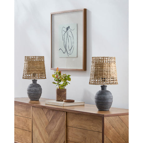 Modern European furniture -  Woven Seagrass Ceramic Table Lamps (2) - www.oroa.com