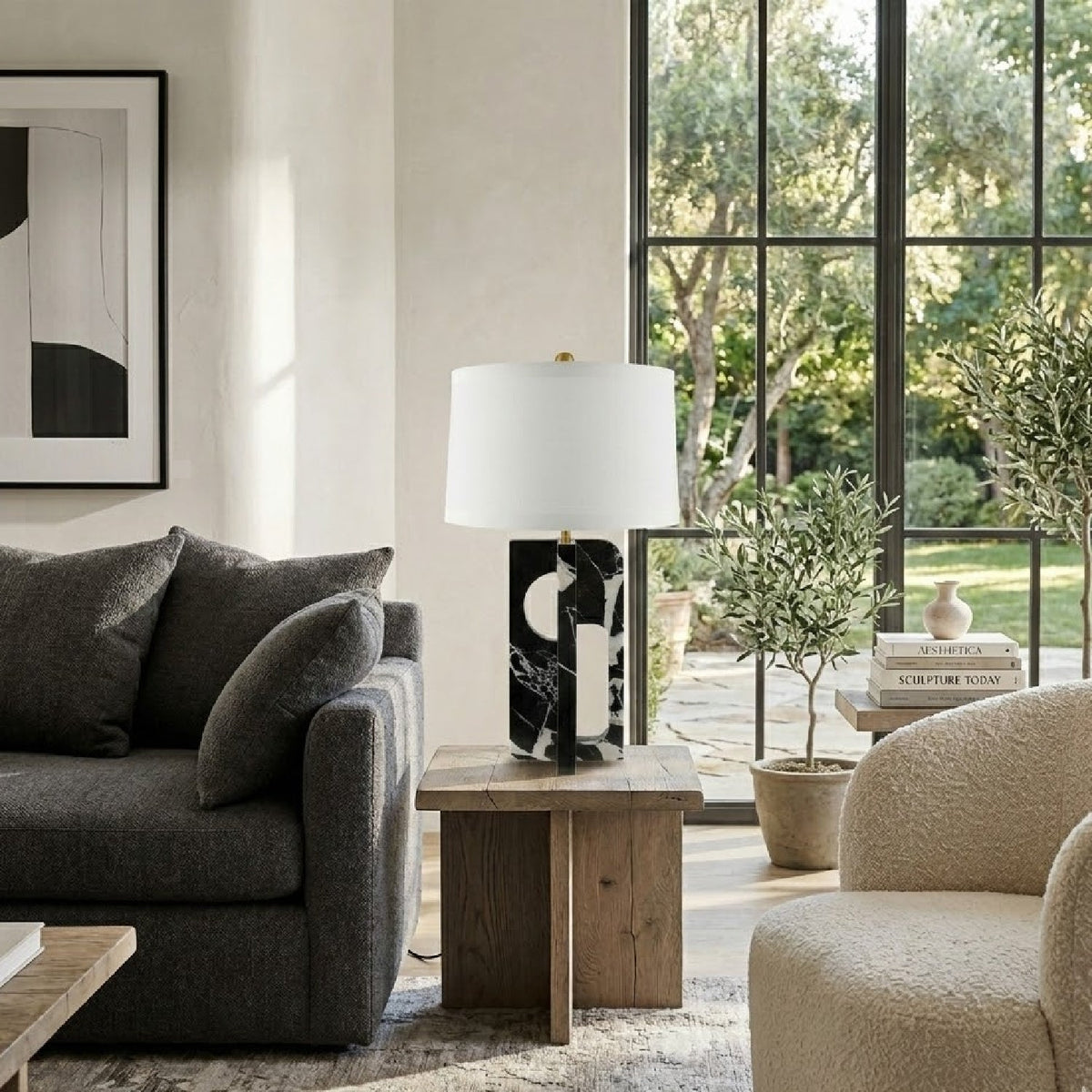 Modern European furniture - Geometrical Black Marble Table Lamp - www.oroa.com