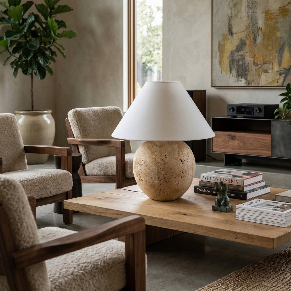 Modern European furniture - Brown Travertine Linen Table Lamp - www.oroa.com