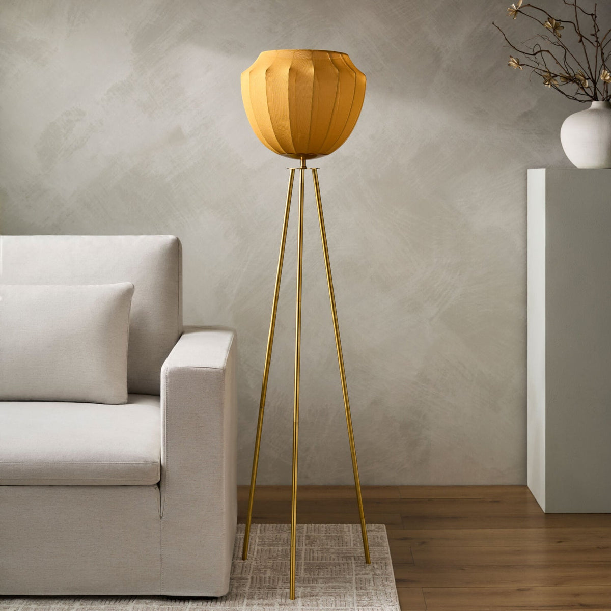 Modern European furniture - Yellow Linen Tripod Floor Lamp - www.oroa.com