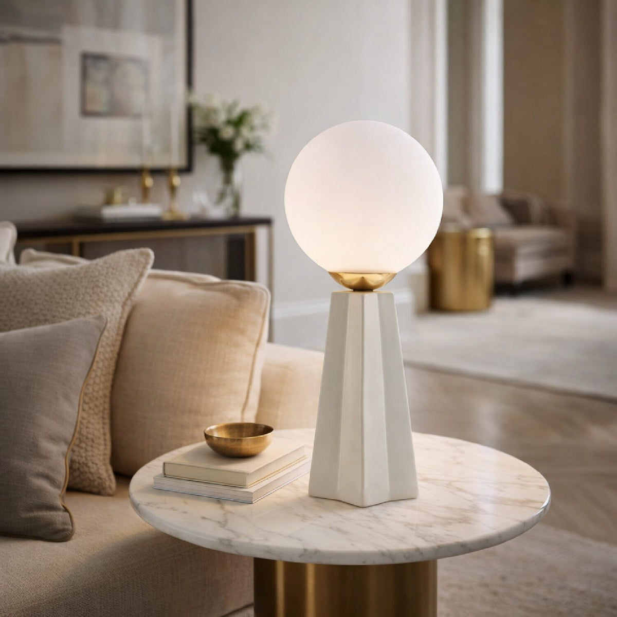 Modern European furniture - White Glass Globe Table Lamp - www.oroa.com