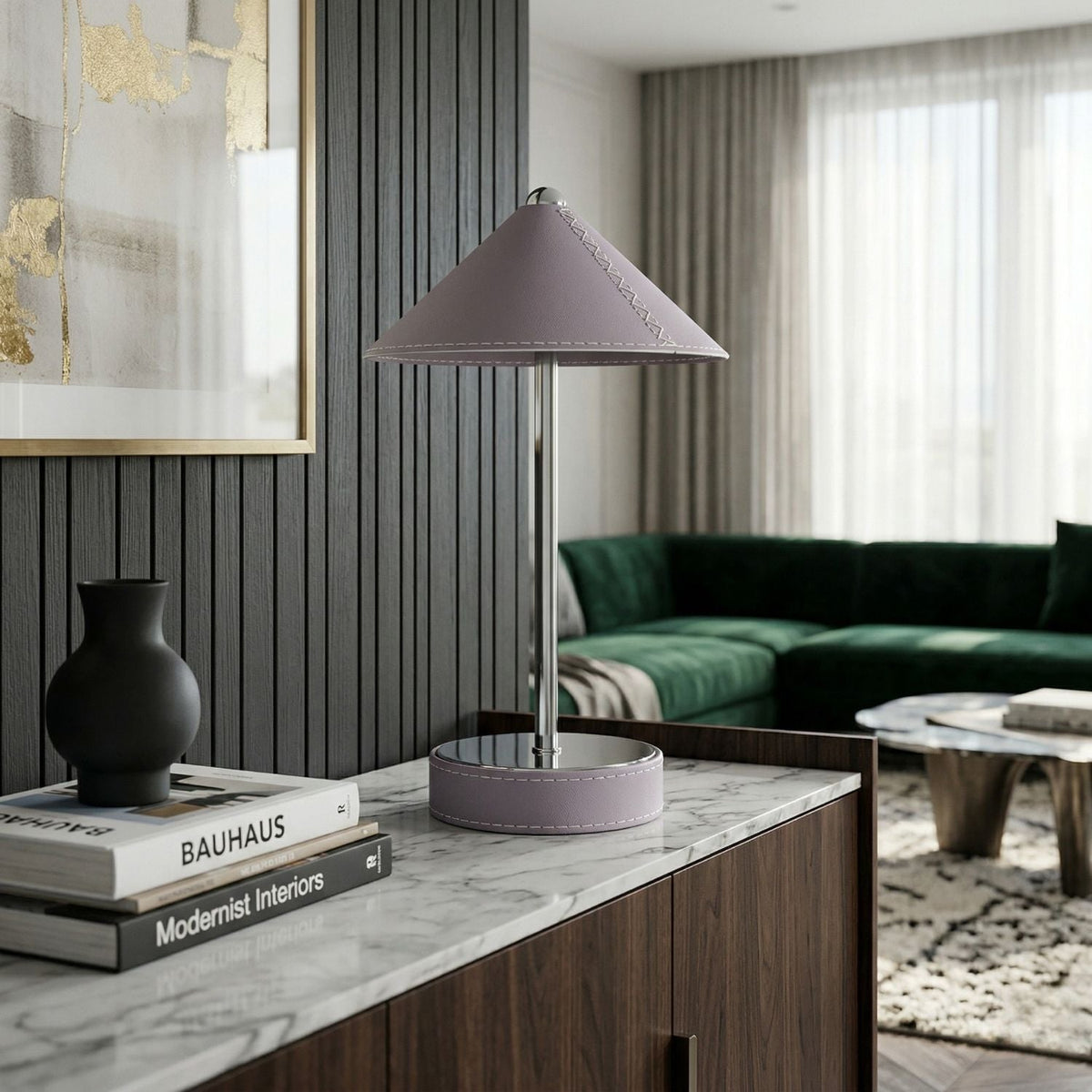 Modern European furniture - Empire Leather Shade Table Lamp - www.oroa.com