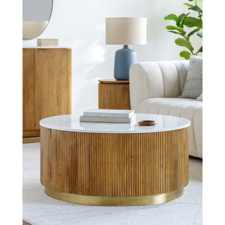 Modern furniture - Reeded Wood Marble Coffee Table - www.oroa.com