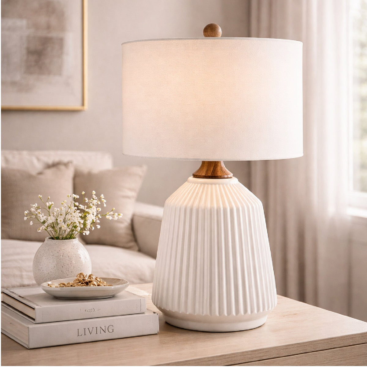 Modern European furniture - Reeded Glazed Ceramic Table Lamp - www.oroa.com