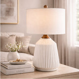 Modern European furniture - Reeded Glazed Ceramic Table Lamp - www.oroa.com
