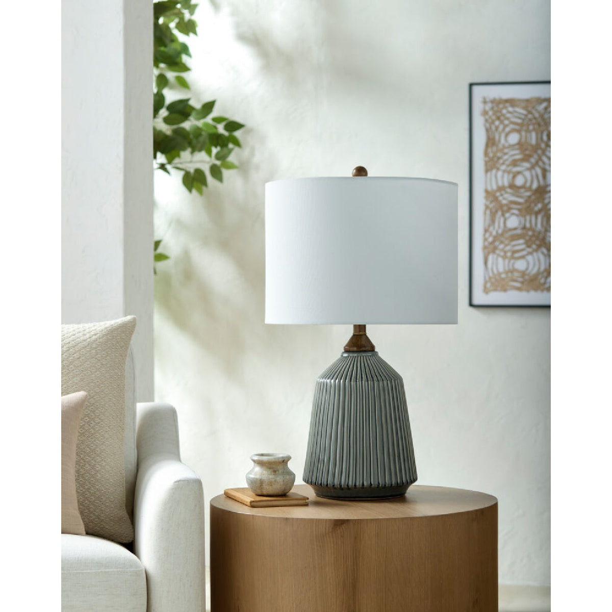 Modern European furniture - Reeded Glazed Ceramic Table Lamp - www.oroa.com
