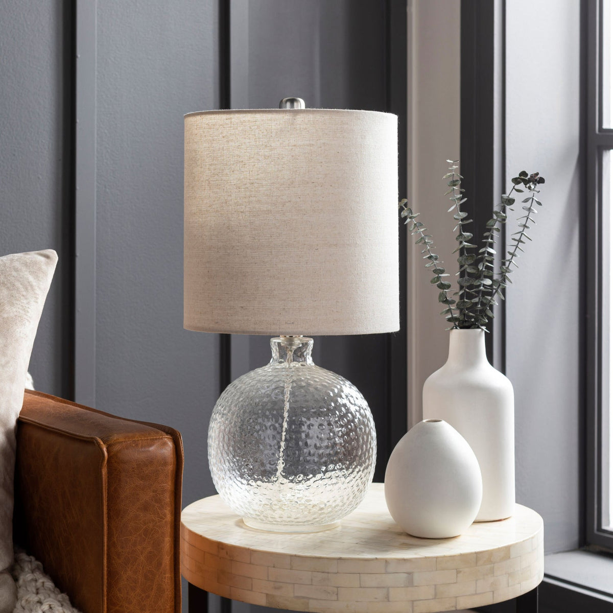 Modern European furniture - Beige Linen Glass Table Lamp - www.oroa.com