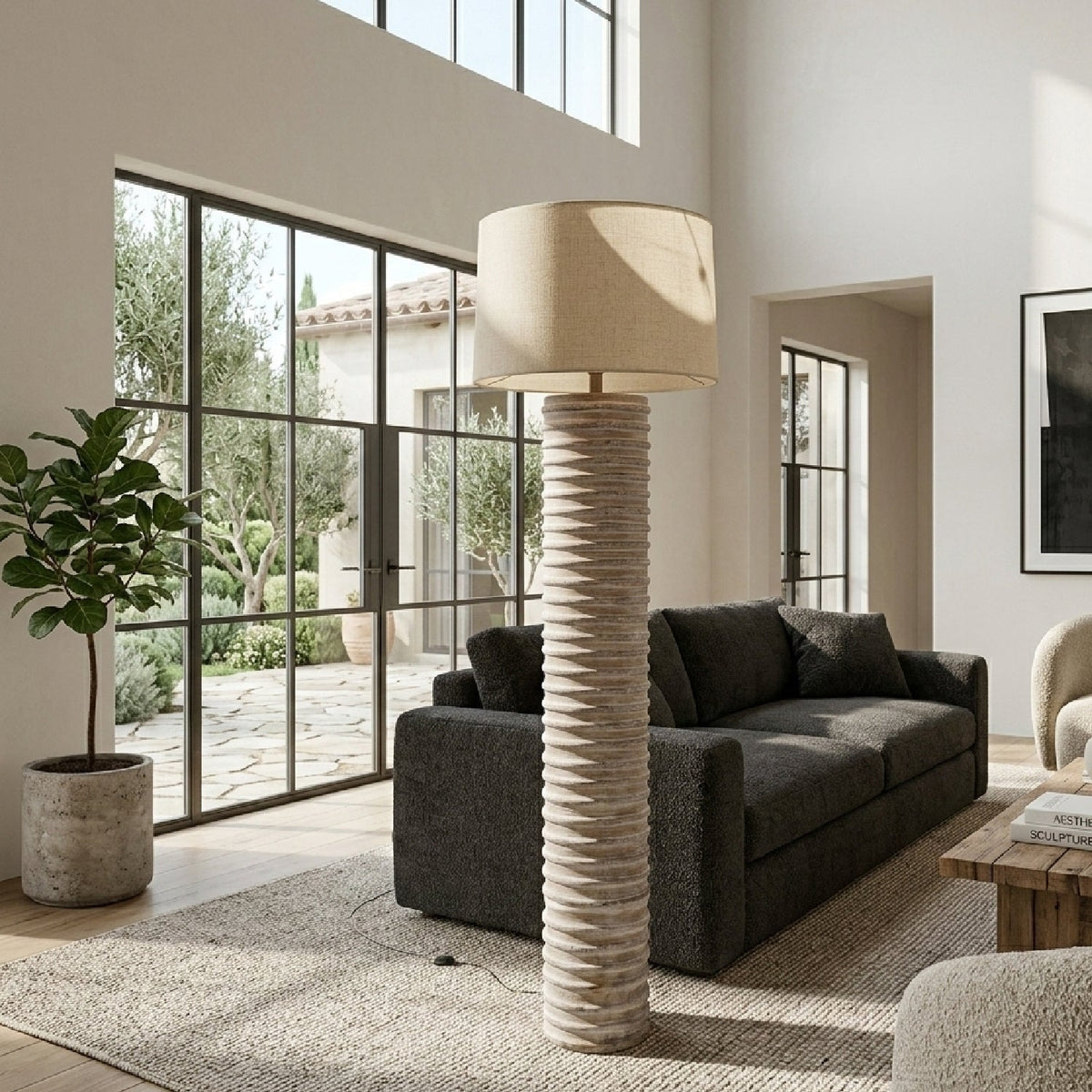 Modern European furniture - Beige Linen Accent Floor Lamp - www.oroa.com
