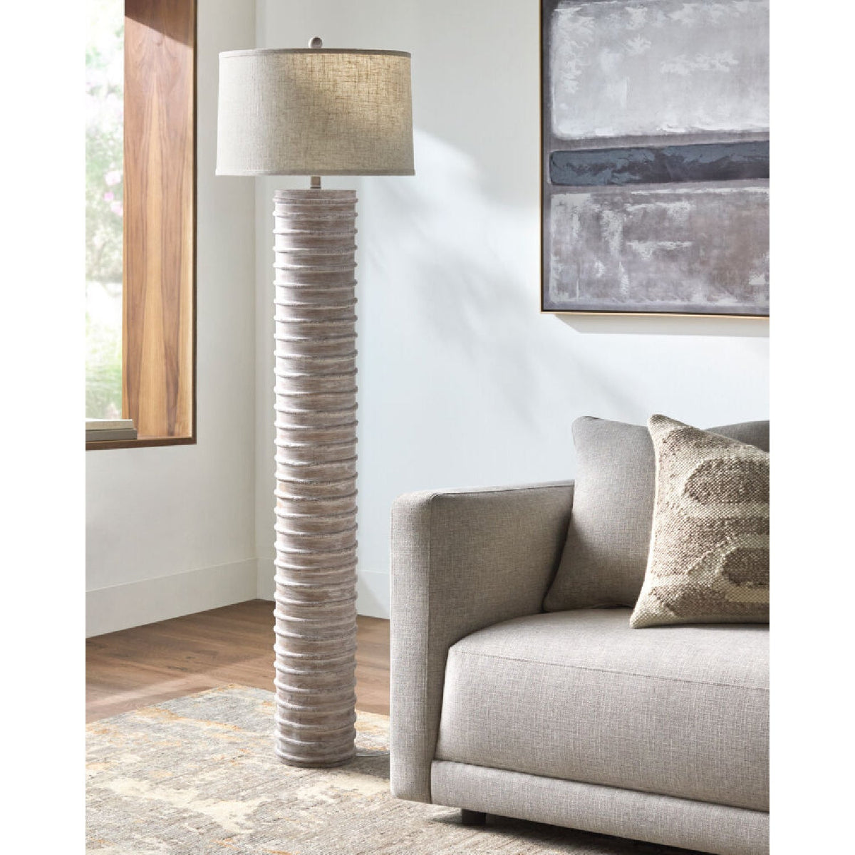 Modern European furniture - Beige Linen Accent Floor Lamp - www.oroa.com