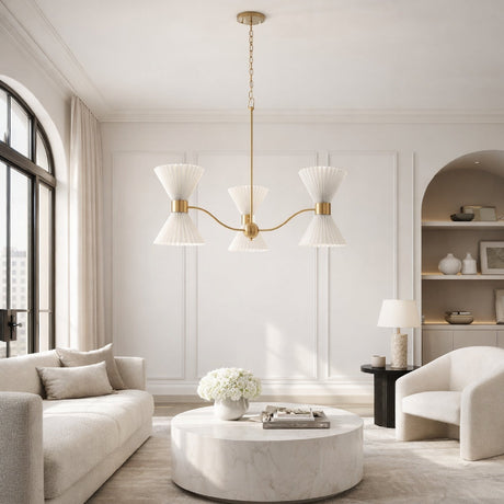 Modern European furniture - Pleated White Linen 6-Light Chandelier - www.oroa.com