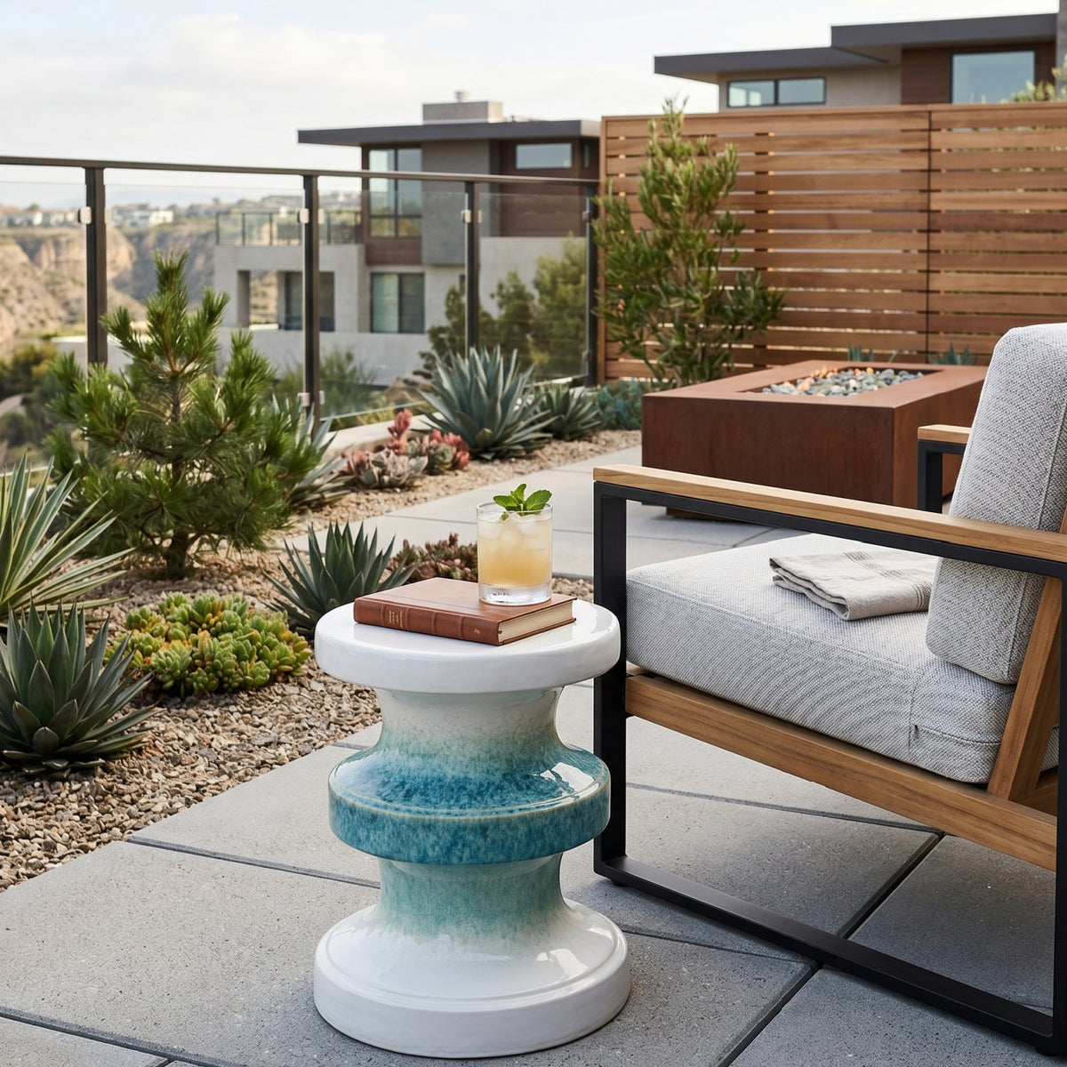 Modern European furniture - Two-Toned Layered Ceramic Garden Stool - www.oroa.com