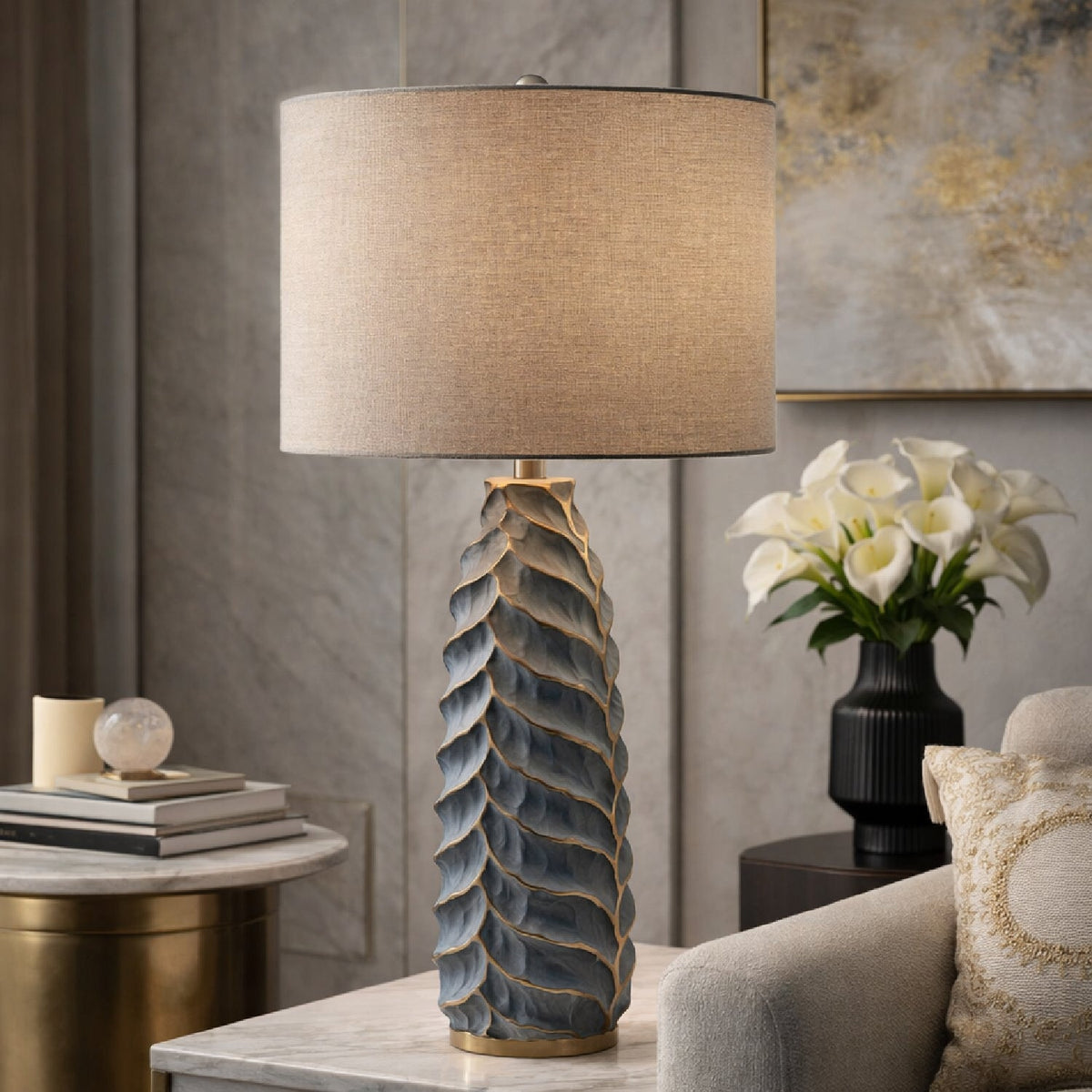 Modern European furniture - Gold Leaf Sculpted Table Lamp - www.oroa.com
