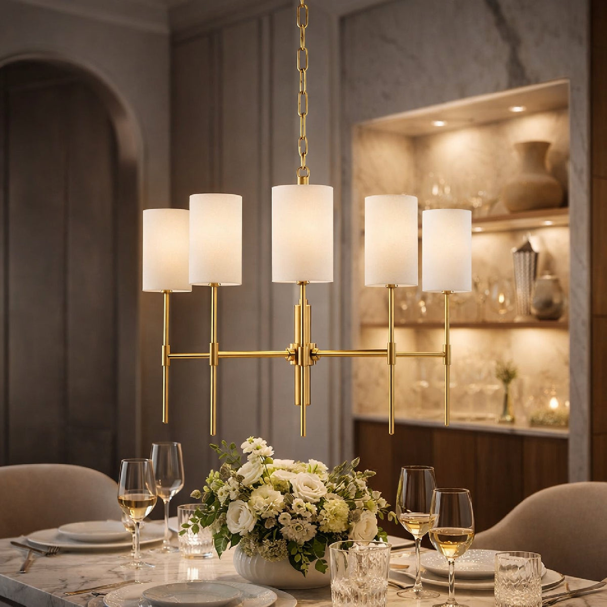 Modern European furniture - White Linen 5-Light Pendant Lamp - www.oroa.com