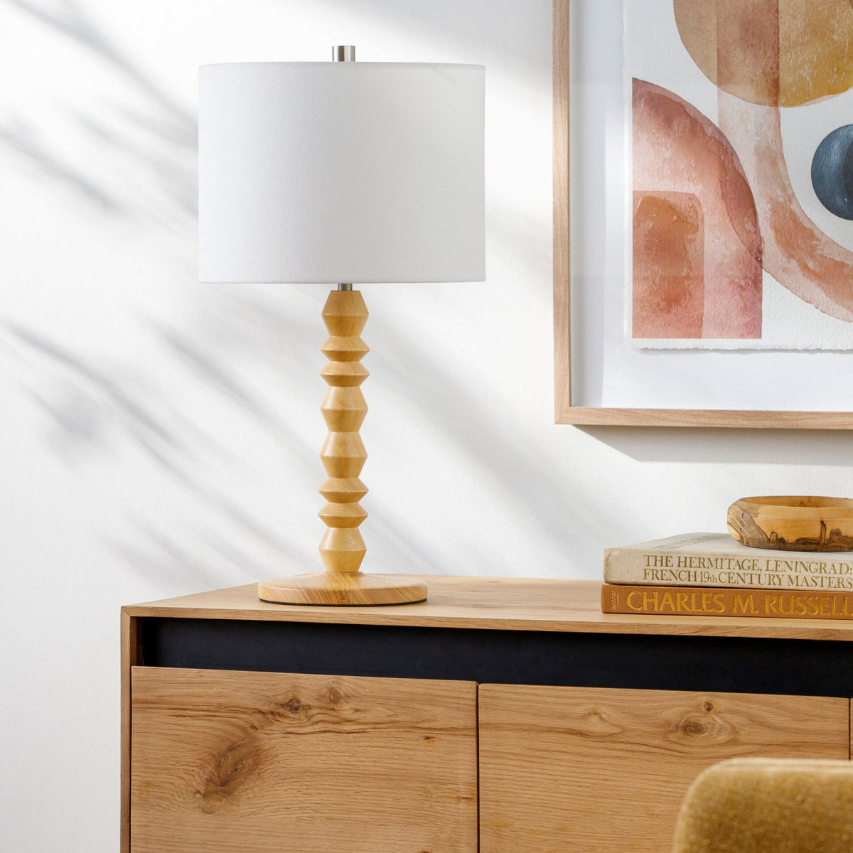 Modern European furniture - Wood Veneer Linen Table Lamp - www.oroa.com