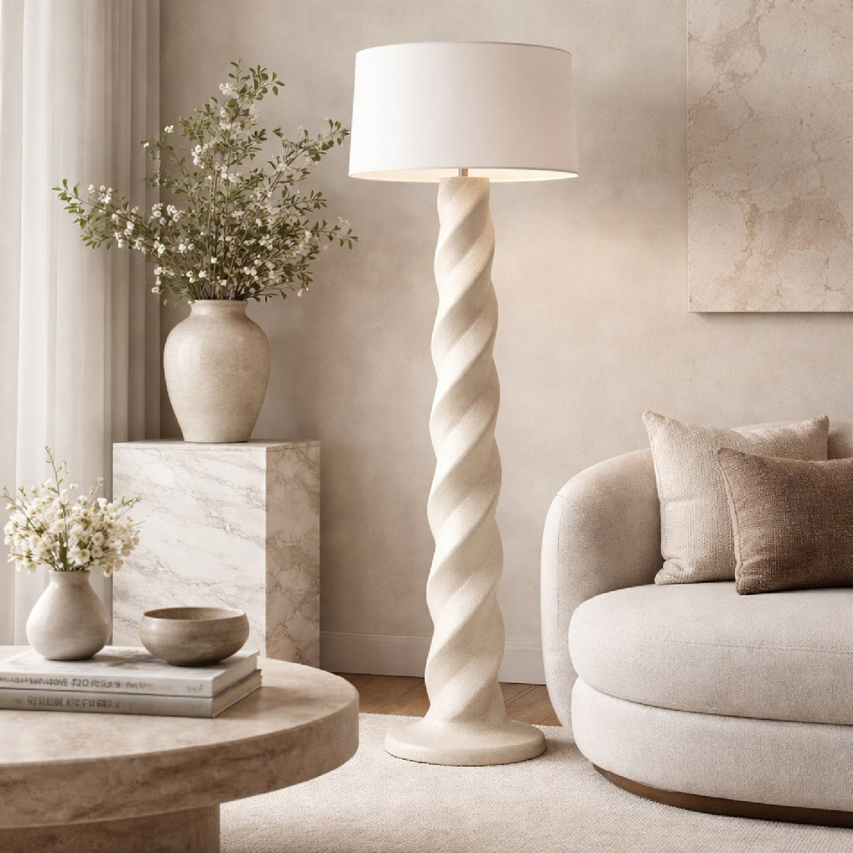 Modern European furniture - Cream Spiral Accent Floor Lamp - www.oroa.com