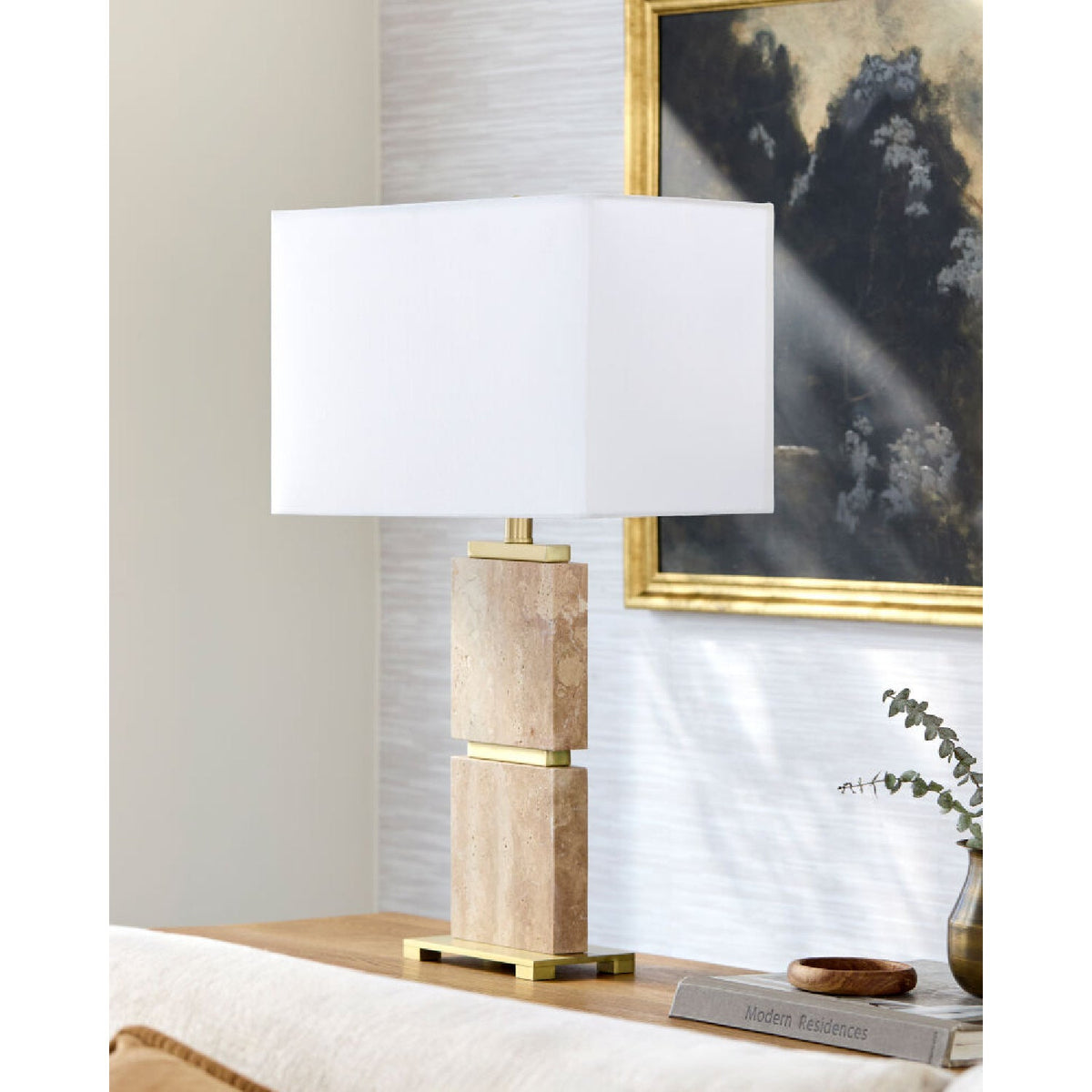 Modern European furniture - Natural Travertine Accent Table Lamp - www.oroa.com