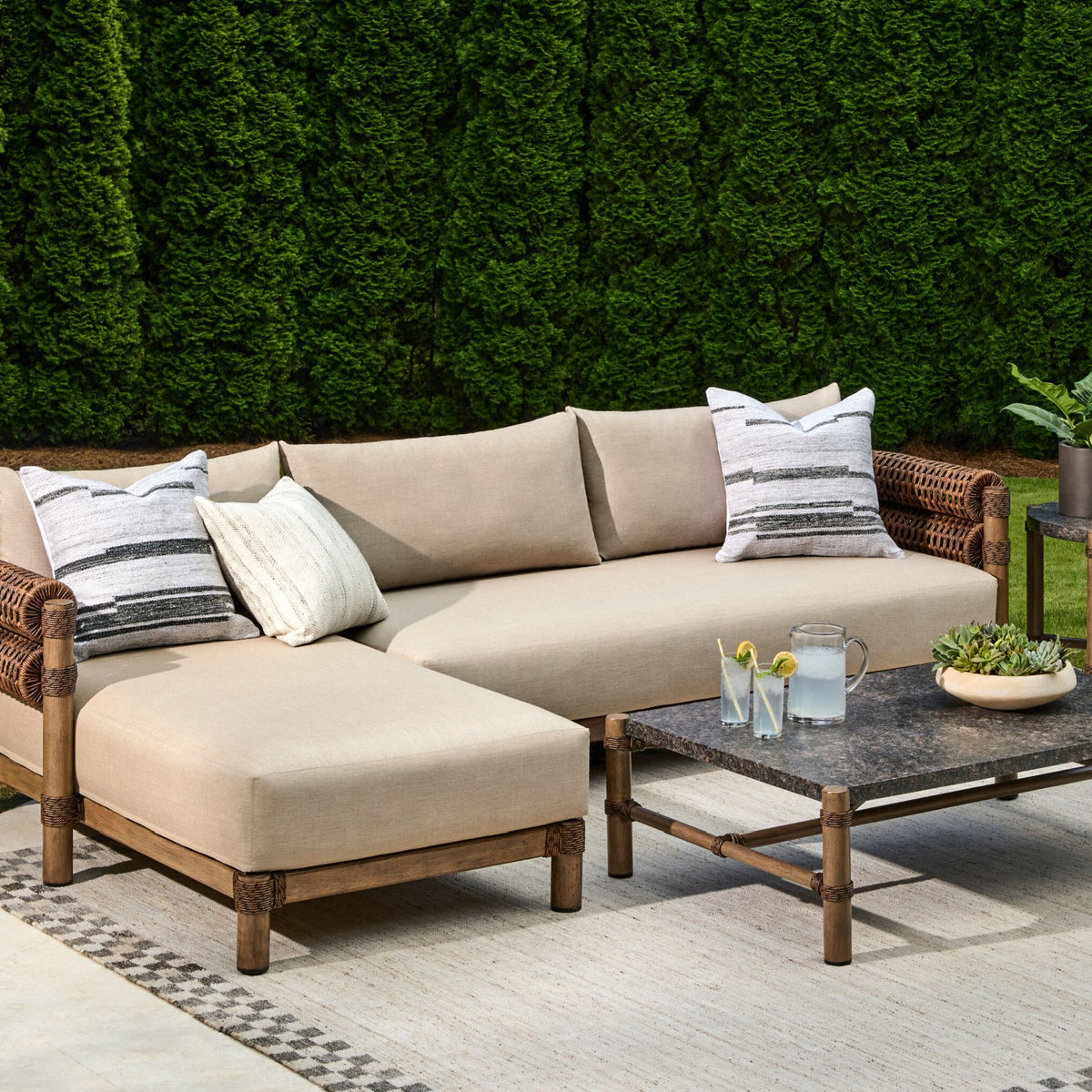 Modern European furniture - Cushioned Wicker Outdoor Right-Armed Sofa - www.oroa.com