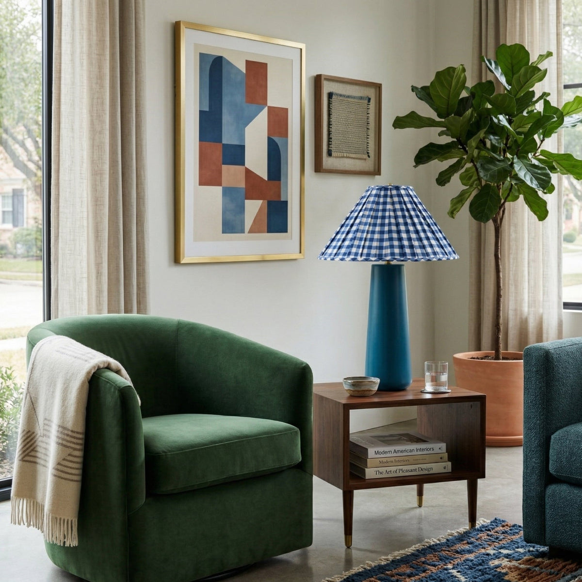 Modern European furniture - Blue Linen Accent Table Lamp - www.oroa.com