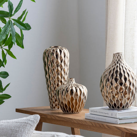 Modern European furniture - Gold Ceramic Outdoor Vase Set (3) - www.oroa.com