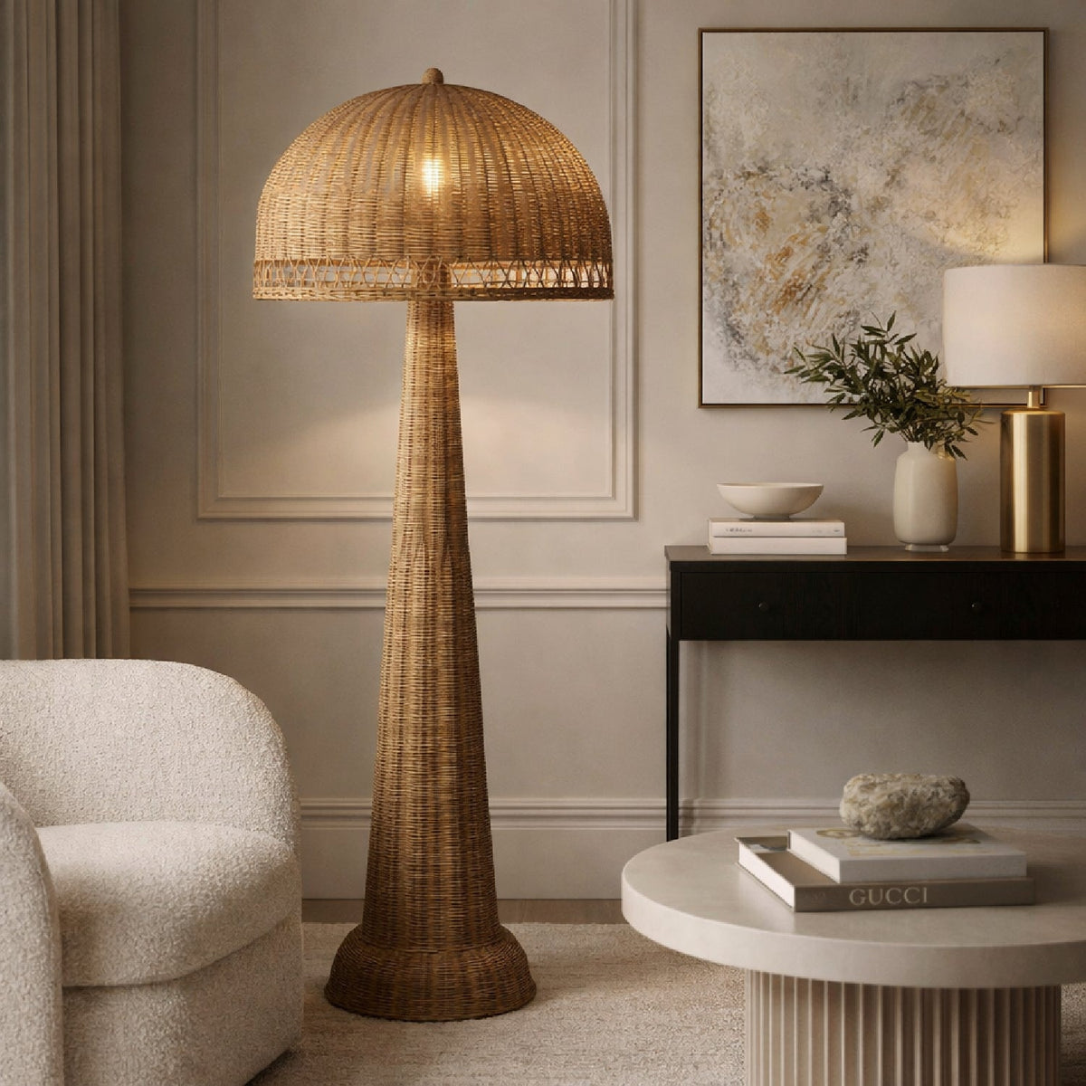 Modern European furniture - Natural Rattan Dome Floor Lamp - www.oroa.com