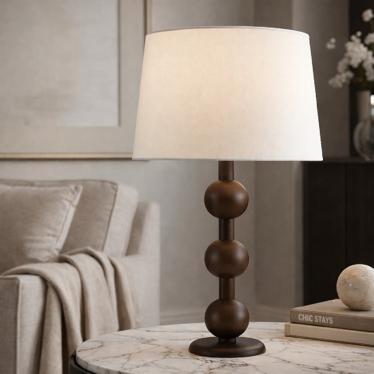 Modern European furniture - Triple Orb Rubberwood Table Lamp - www.oroa.com