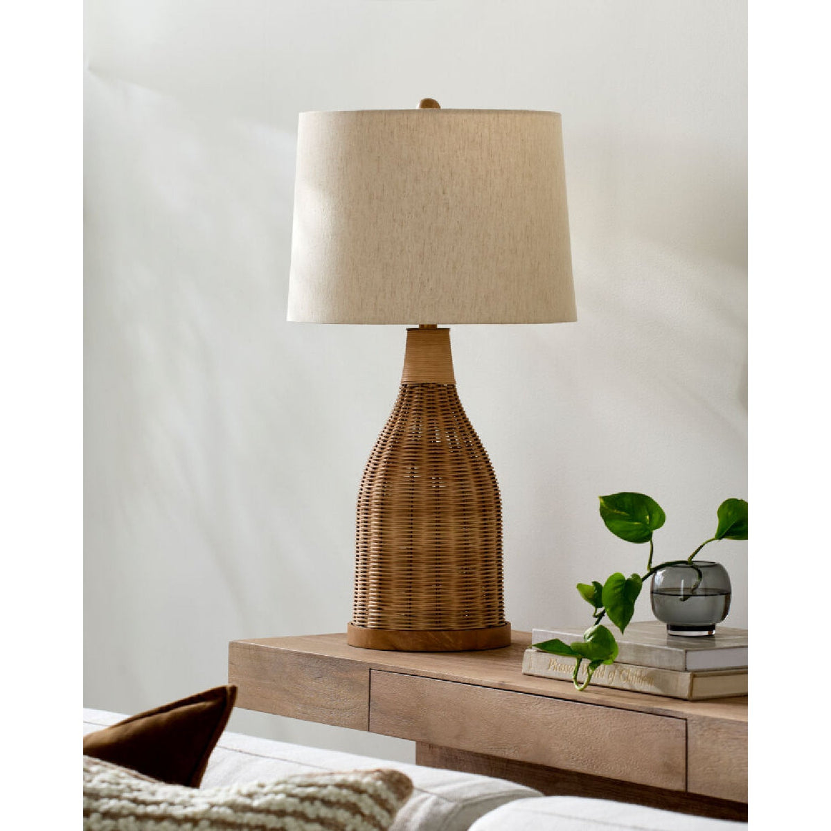 Modern European furniture - White Cotton Rattan Table Lamp - www.oroa.com