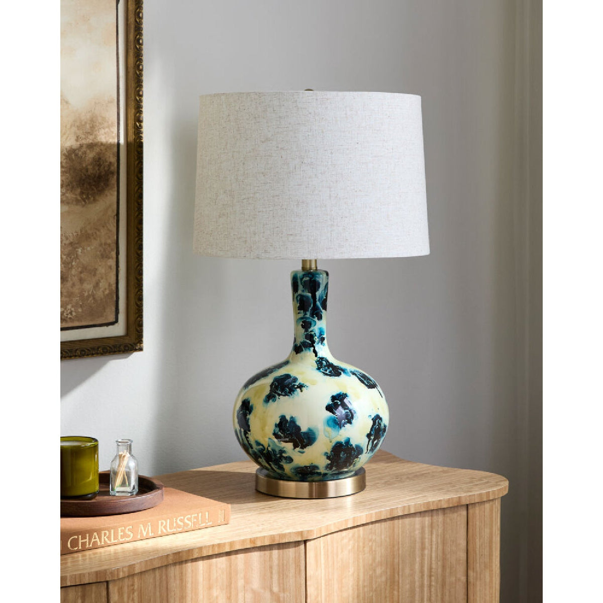 Modern European furniture - Painted Blue Glass Table Lamp - www.oroa.com